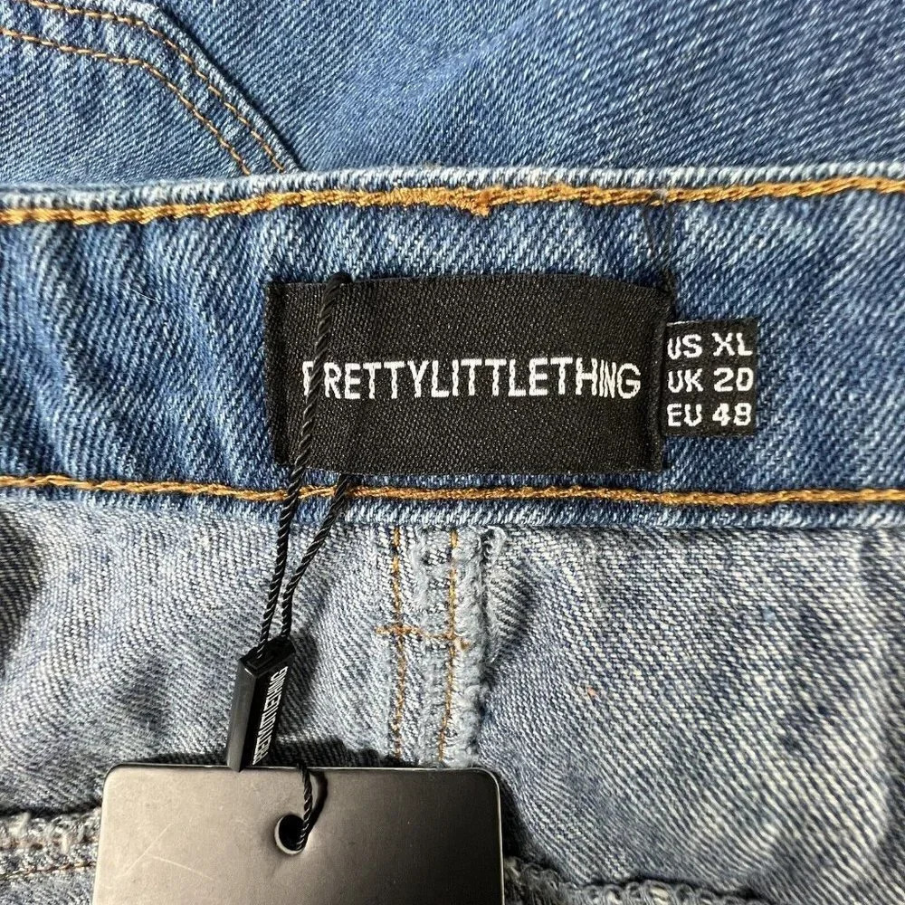 Pretty Little Thing Jeans Womens Plus Blue Distressed Knee Rip Raw Hem 20UK - Picture 6 of 14